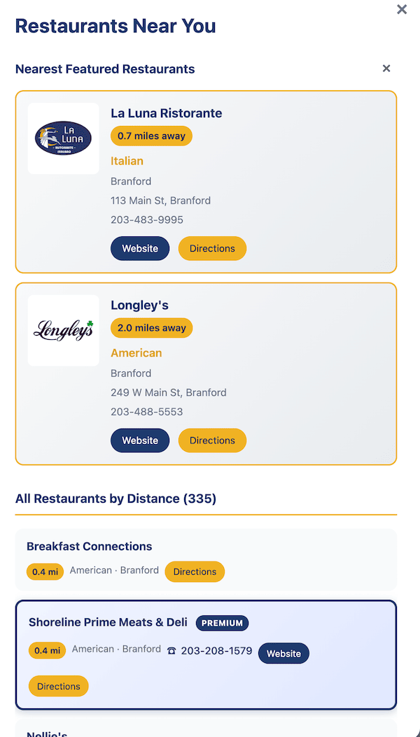 Near Me search showing Featured and Premium listings with special styling